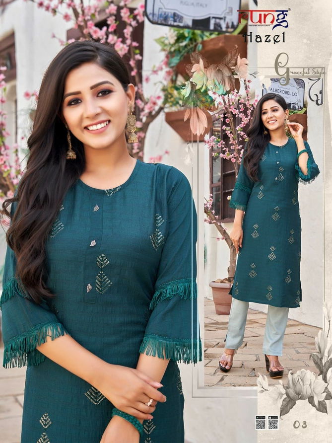 Hazel By Rung Viscose Rayon Embroidery Kurtis Catalog